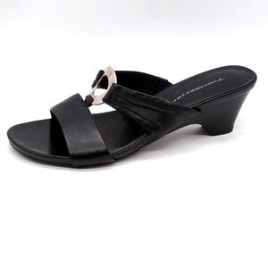 Trendsetter Shoes Womens Aja Black 8.5 Leather Slide Sandal Low Heel Dressy